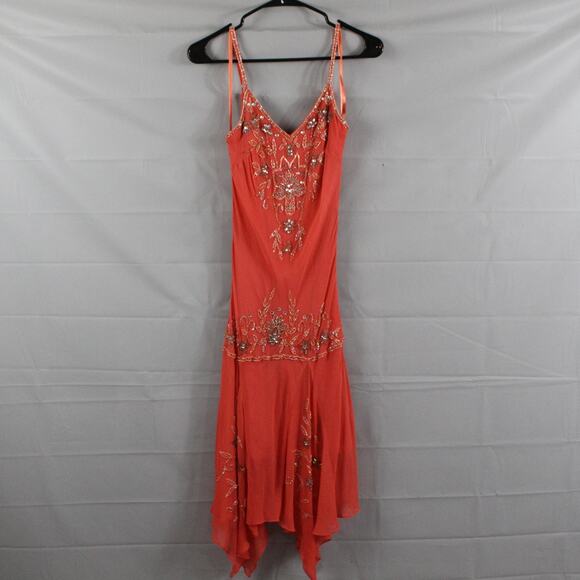 Vintage Sue Wong Dress 8 Nocturne Silk Coral Beaded Embellished Fairy Core 90s - Picture 1 of 16